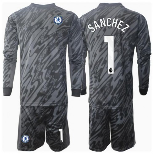 Fotballdrakt Barn Chelsea Robert Sanchez #1 Keeper Bortedraktsett 2024-25 Langermet (+ Korte bukser)